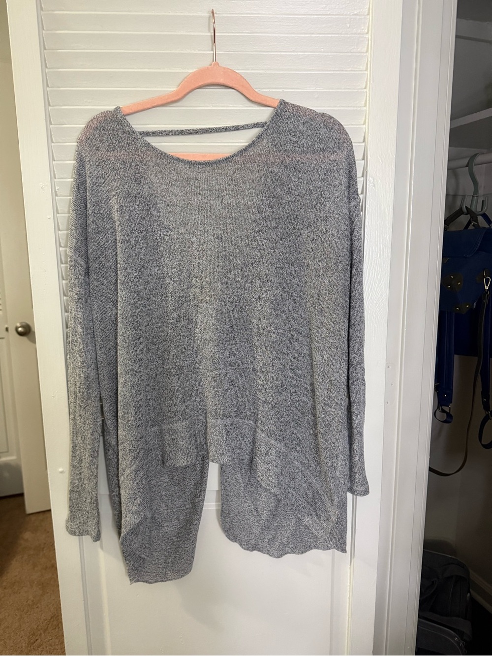 Express Gray Scoop Neck Pullover with Open Back Detail